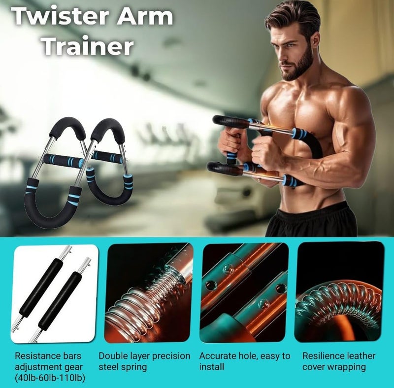 isk Power Twister Bar Arm Trainer 60-100lb Adjustable Resistance, Chest Expander & Arm Strengthener, Portable Upper Body Workout Equipment, Compact Detachable Fitness Training Tool for Home Gym (Blue) - Image 4